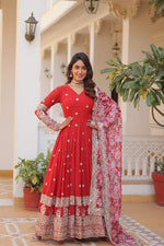 Thumbnail for Yash Enterprise Red Georgette Embroidery Work Stiched Suit Set