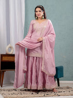 Thumbnail for Yash Enterprise Pink Chinon Silk Embroidery Party Wear Suit Set