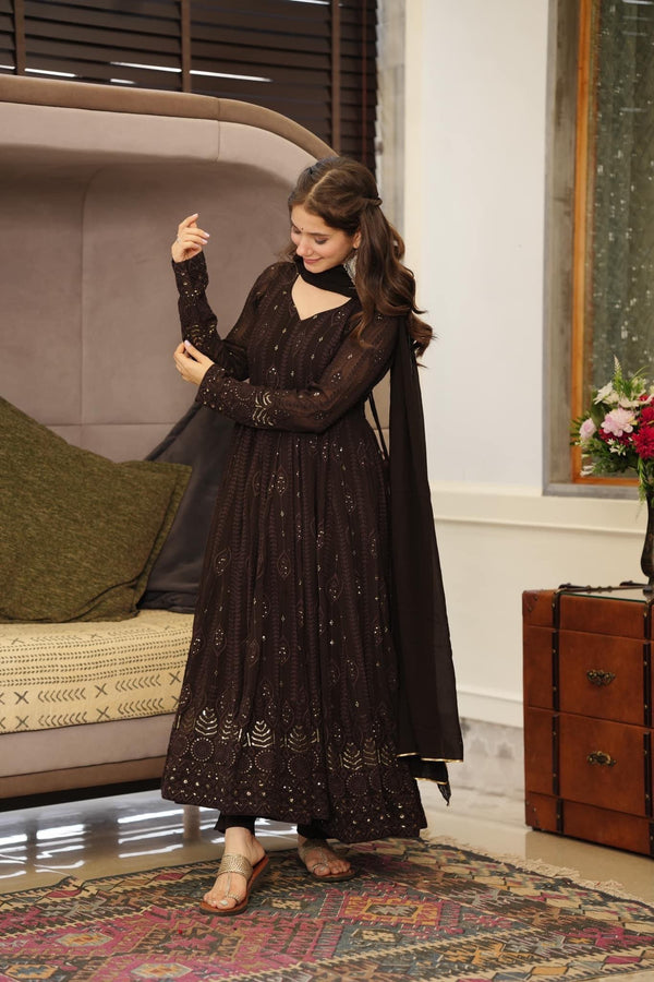 Yash Enterprise Black Embroidered Georgette Suit Set