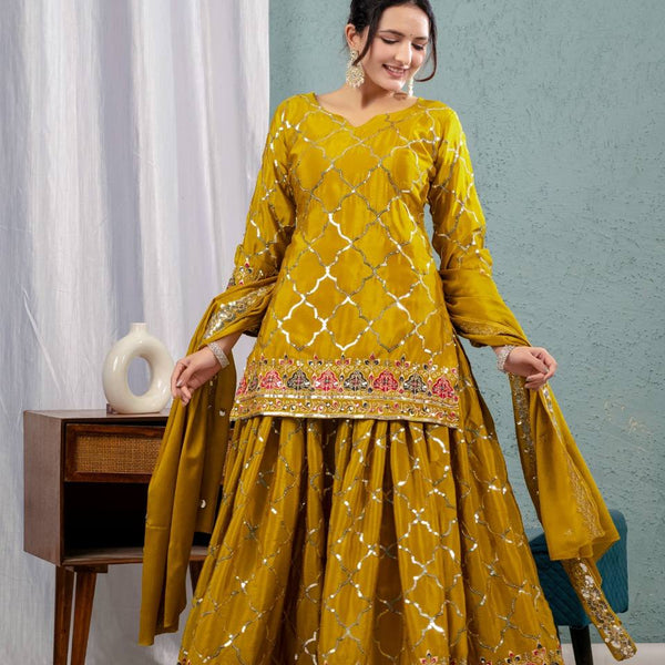 Yash Enterprise Yellow Georgette Embroidery Party Wear Suit Set - Distacart