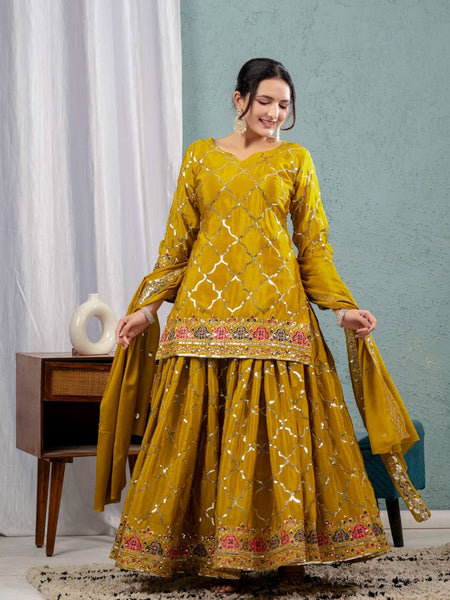 Yash Enterprise Yellow Georgette Embroidery Party Wear Suit Set