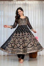 Thumbnail for Yash Enterprise Black Georgette Party Wear Anarkali Suit Set - Dista