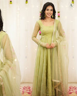 Thumbnail for Yash Enterprise Light Green Soft Organza Party Wear Embroidery Suit Set - Distacart