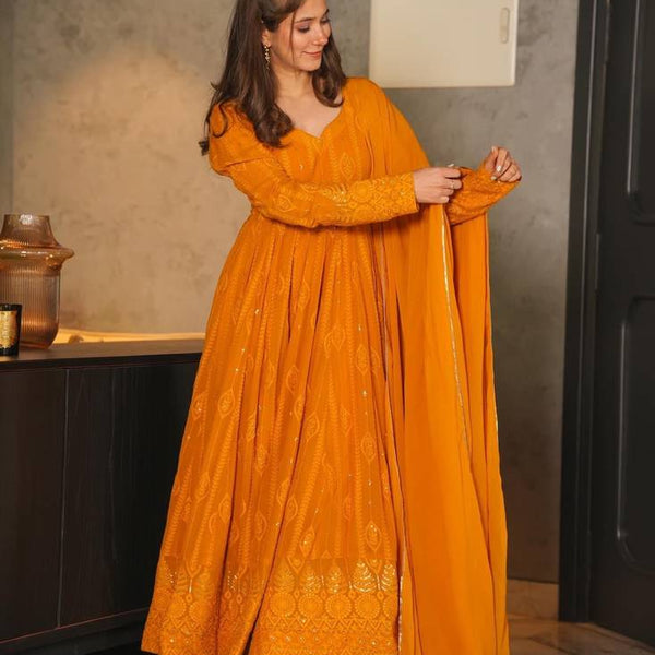 Yash Enterprise Gold Party Wear Embroidered Work Stitched Salwar Suits - Distacart