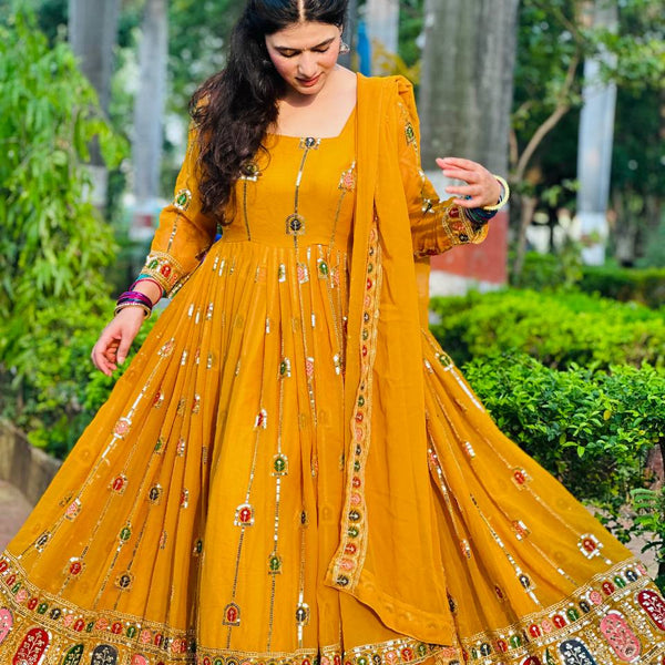 Yash Enterprise Yellow Faux Georgette Embroidery Party Wear Suit Set - Distacart