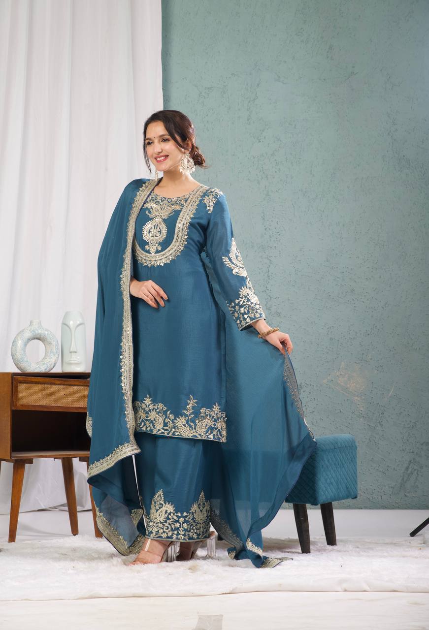 Yash Enterprise Rama Chinnon Silk Embroidery Party Wear Suit Set