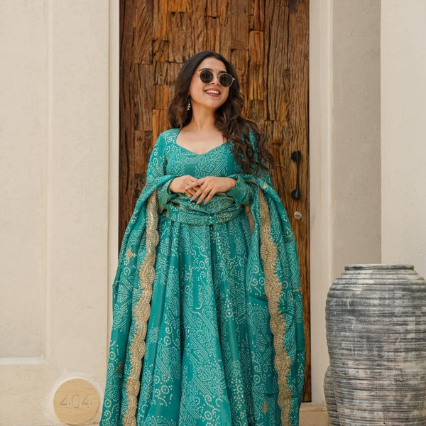 Yash Enterprise Green Maslin Fabric Digital Print Work Party Wear Suit Set