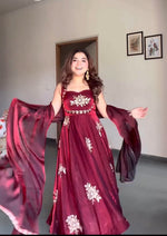 Thumbnail for Yash Enterprise Maroon Fandy Silk Party Wear Embroidery Suit Set - Distacart