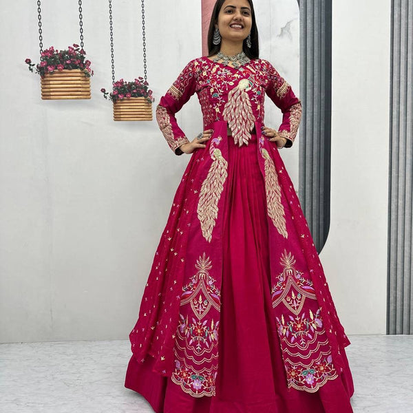 Yash Enterprise Red Vichitra Silk Party Wear Embroidery Crop Top With Blouse Lehenga Choli - Distacart