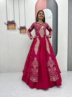 Thumbnail for Yash Enterprise Red Vichitra Silk Party Wear Embroidery Crop Top With Blouse Lehenga Choli - Distacart
