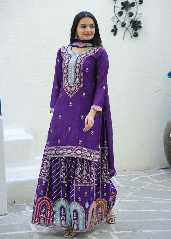 Yash Enterprise New Designer Embroidered Chinon With Sequence Blue Readymade Salwar Suit
