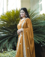 Thumbnail for Yash Enterprise Mustard Georgette And Silk Embroidered Anarkali Salwar Suit