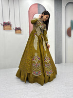 Thumbnail for Yash Enterprise Mahendi Green Vichitra Silk Party Wear Embroidery Crop Top With Blouse Lehenga Choli - Distacart