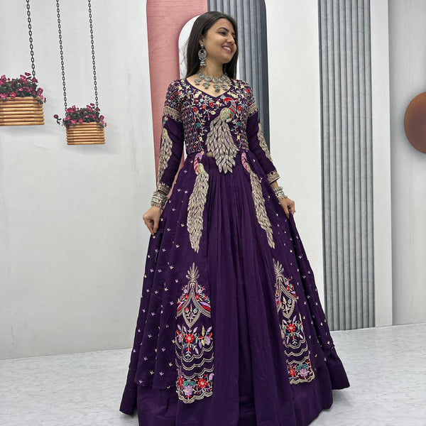 Yash Enterprise Purple Vichitra Silk Party Wear Embroidery Crop Top With Blouse Lehenga Choli - Distacart