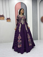 Thumbnail for Yash Enterprise Purple Vichitra Silk Party Wear Embroidery Crop Top With Blouse Lehenga Choli - Distacart
