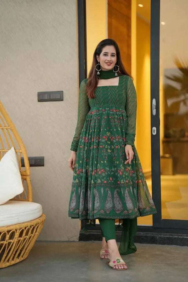 Yash Enterprise Sparkling Green Georgette Suit Set