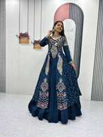Thumbnail for Yash Enterprise Rama Green Vichitra Silk Party Wear Embroidery Crop Top With Blouse Lehenga Choli - Distacart