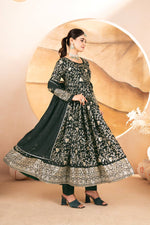 Thumbnail for Yash Enterprise Dark Green Star Georgette Embroidered Suit Set