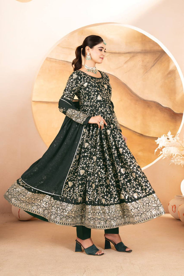 Yash Enterprise Dark Green Star Georgette Embroidered Suit Set