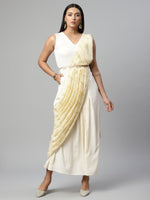 Thumbnail for Ahalyaa Women Off White Crepe Georgette Saree Dress With Printed Pallu - Distacart
