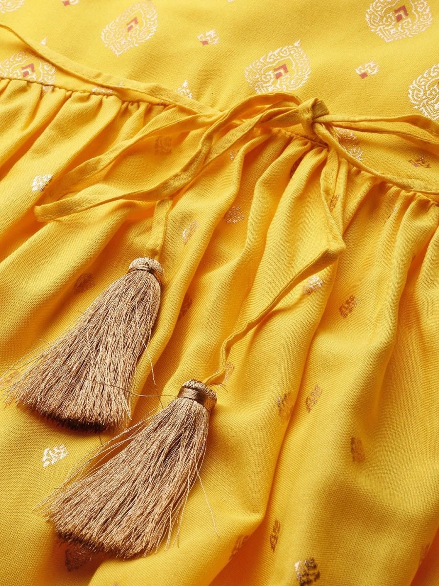 AURELIA Women Yellow & Golden Printed Maxi Dress - Distacart