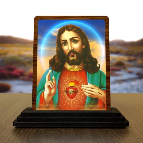 Lord Jesus Wooden Idol for Car Dashboard & Home Decor - Sacred Christian Figurine Showpiece for Worship, Prayer & Gifting - Brown Wood (Size: 7.5 x 10 cm)