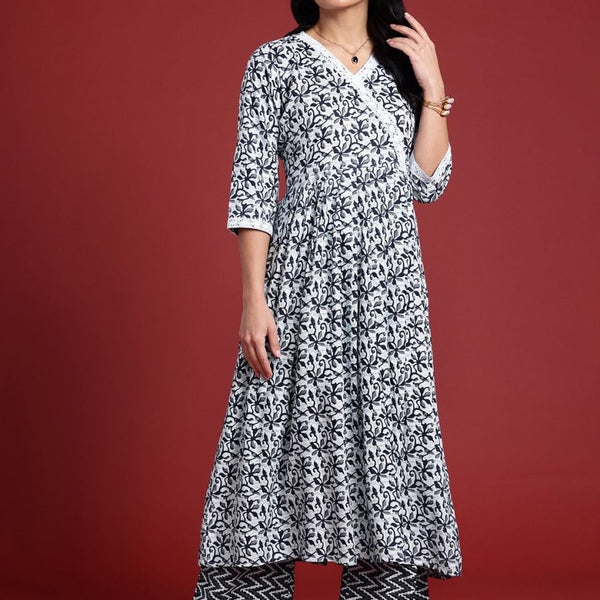 Anouk Women Floral Printed Angrakha Kurta with Palazzos - Distacart