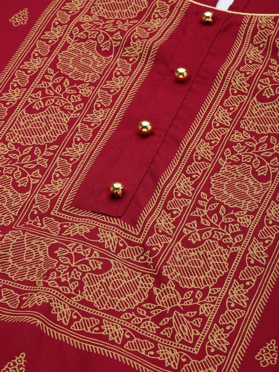All About You Women Maroon Printed Kurta with Trousers - Distacart