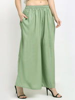 Thumbnail for TAG 7 Women Sage Green Solid Flared Fit Ethnic Palazzos