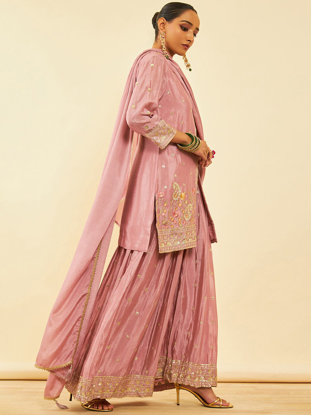 Soch Pink Ethnic Motifs Embroidered Regular Sequinned Kurta With Palazzos & Dupatta - Distacart