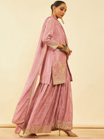 Thumbnail for Soch Pink Ethnic Motifs Embroidered Regular Sequinned Kurta With Palazzos & Dupatta - Distacart