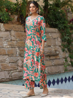 Thumbnail for Kalini Floral Printed V-Neck Straight Kurta With Palazzos - Distacart