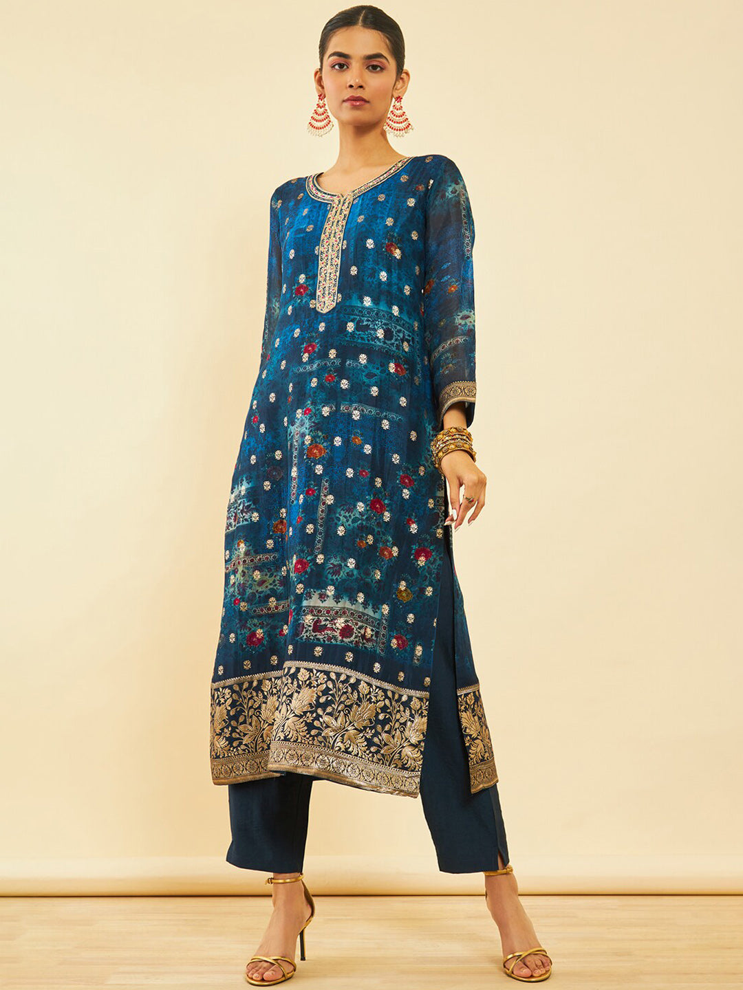 Soch Ethnic Motifs Regular Zardozi Kurta with Trousers & Dupatta - Distacart