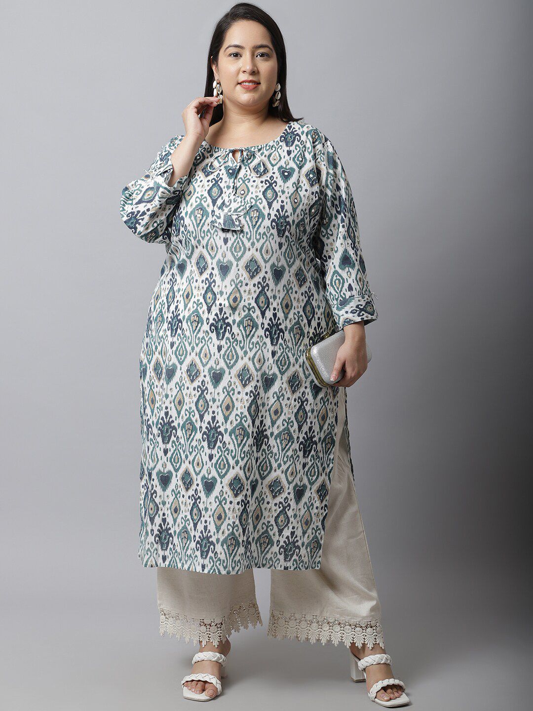 TAG 7 Women Plus Size Cream-Coloured Linen Ethnic Palazzos - Distacart