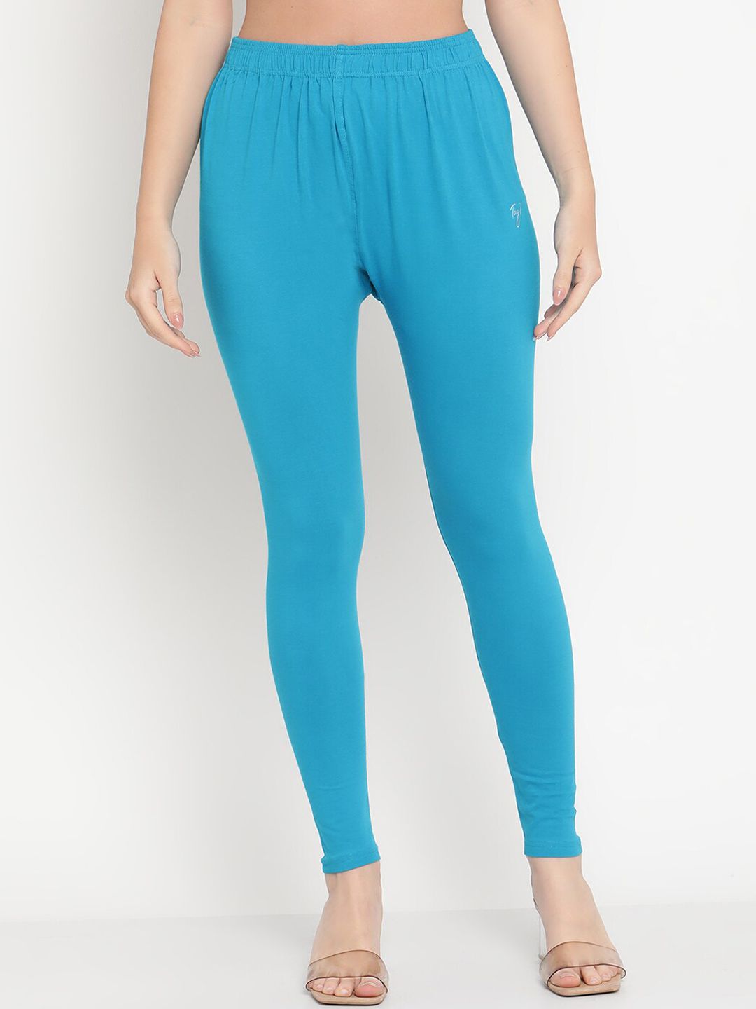 TAG 7 Women Pack of 2 Blue & Green Solid Comfort-Fit Ankle-Length Leggings - Distacart