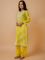 Thumbnail for HOUSE OF KARI Ethnic Motifs Embroidered Round Neck Chikankari Chanderi Silk Kurta - Distacart