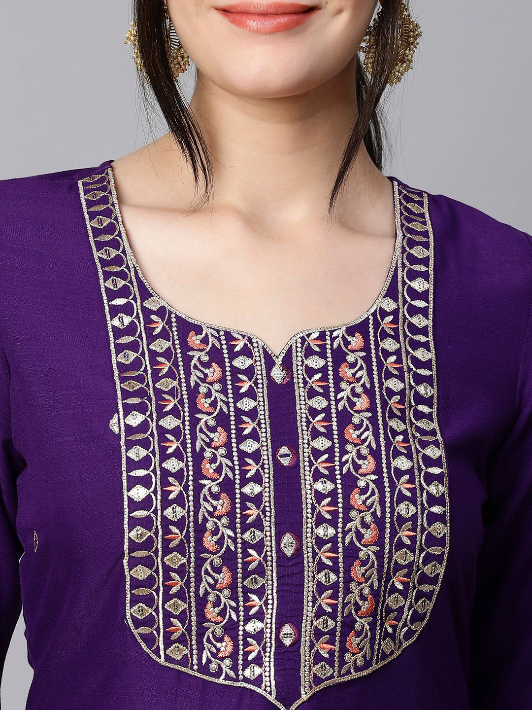 Kalini Floral Embroidered Regular Kurta With Trousers & Dupatta - Distacart
