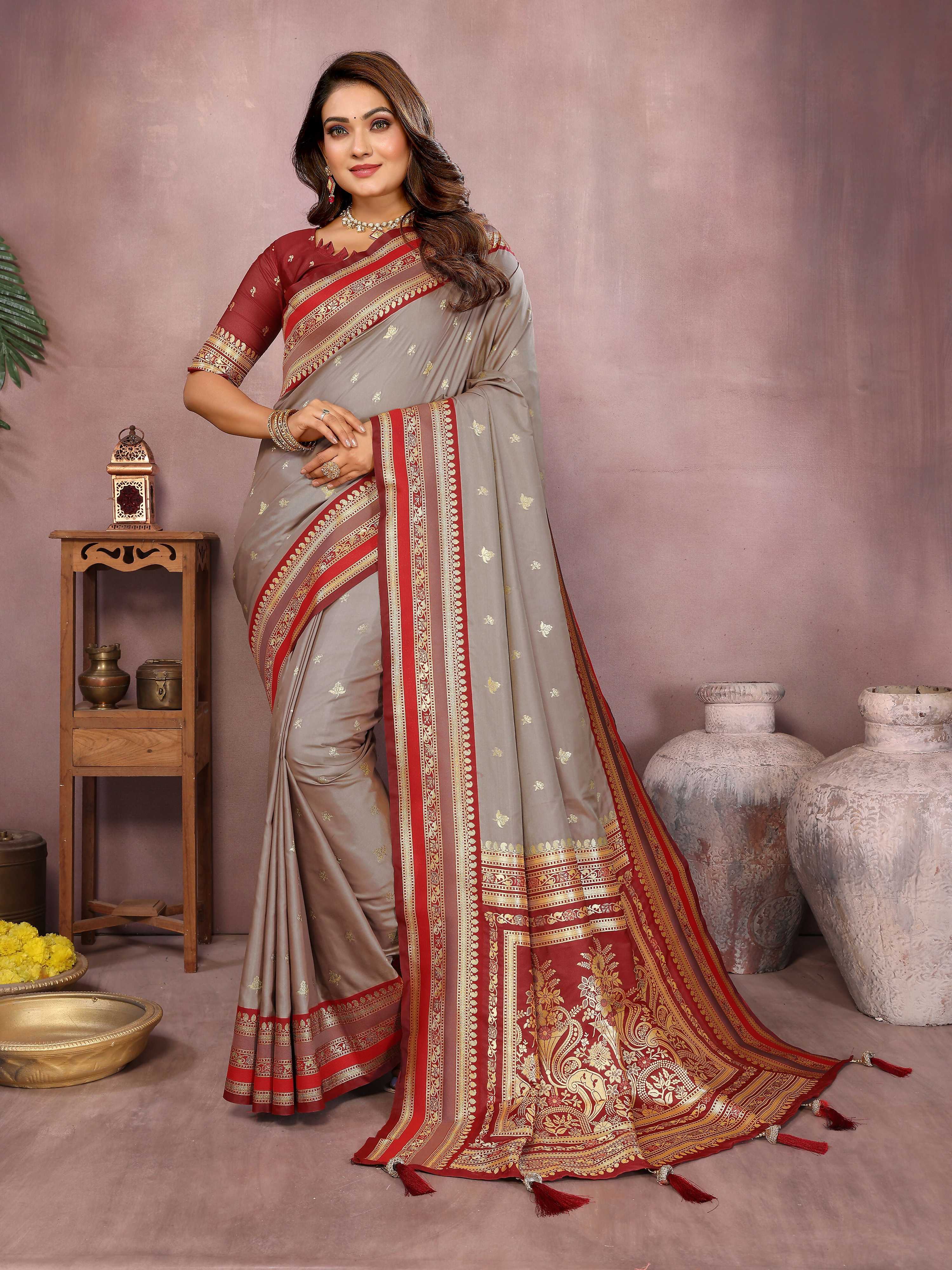 Aastha Fashion Grey Kalamkari Silk Weaving Saree - Distacart