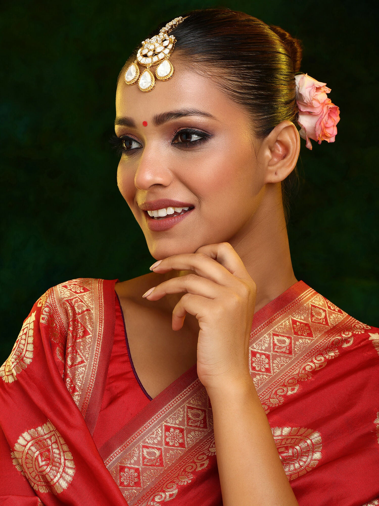 Ruby Raang 22k Gold Polished Kundan Maang Tikka