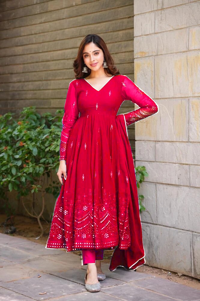 Yash Enterprise Maroon Faux Georgette Party Wear Suit Set