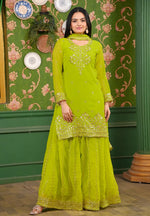 Thumbnail for Yash Enterprise Green Georgette Party Wear Embroidery Party Wear Suit Set