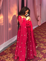 Thumbnail for Yash Enterprise Red Fendy Silk Party Wear Embroidery Suit Set - Distacart