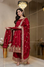 Thumbnail for Yash Enterprise Maroon Simmar Silk Party Wear Embroidery Suit Set - Dista
