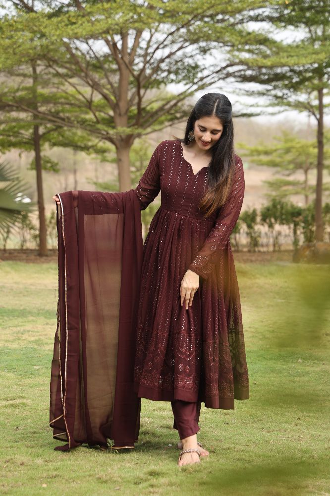 Yash Enterprise Wine Georgette Embroidery Party Wear Suit Set