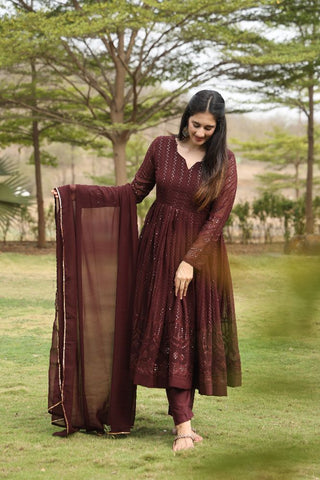 Yash Enterprise Wine Georgette Embroidery Party Wear Suit Set