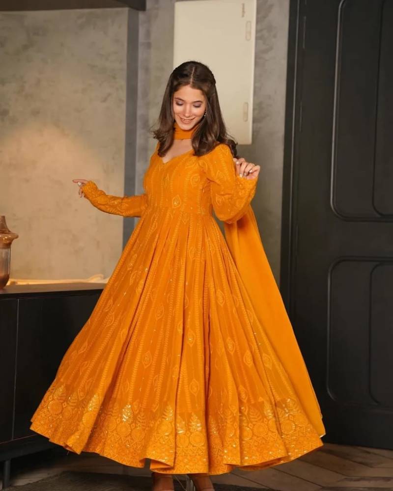 Yash Enterprise Gold Party Wear Embroidered Work Stitched Salwar Suits