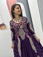 Thumbnail for Yash Enterprise Purple Vichitra Silk Party Wear Embroidery Crop Top With Blouse Lehenga Choli - Distacart