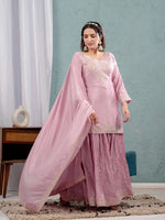 Thumbnail for Yash Enterprise Pink Chinon Silk Embroidery Party Wear Suit Set