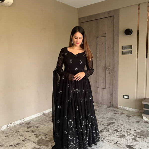 Yash Enterprise Black Georgette Anarkali Suit In New Fancy Style