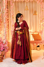 Thumbnail for Yash Enterprise Festive Special Chinon Silk Partywear Designer Gown With Palazzo & Dupatta Set